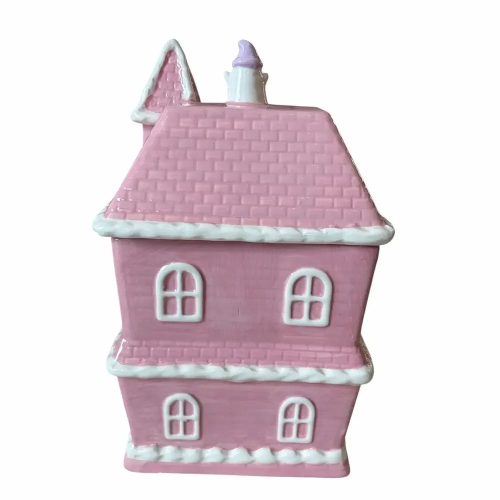 Pink Halloween HAUNTED HOUSE Cookie Jar by Booville Ceramic Spooky Boo New